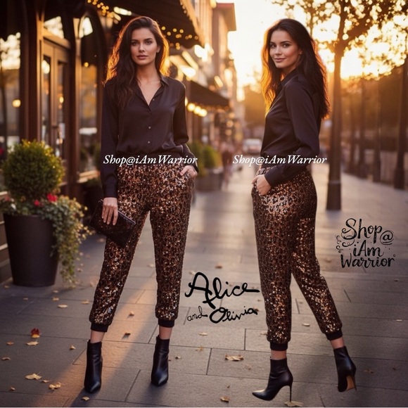 Alice+Olivia leopard sequin high rise jogger pants *shop@iamwarrior - Picture 1 of 13